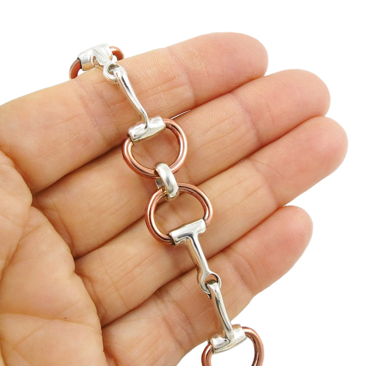 Sterling Silver and Copper Womens Equestrian Snafflebit Bracelet