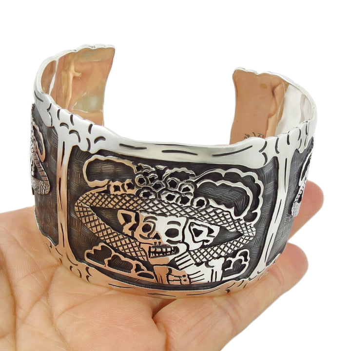 Mexican Day of the Dead Maria Belen 925 Sterling Silver Bracelet Cuff