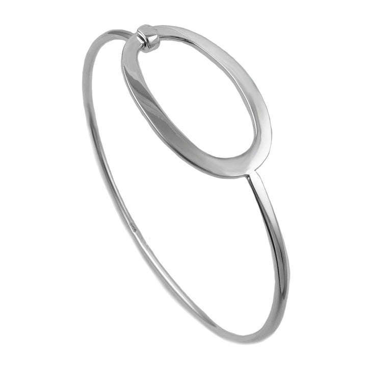 Solid 925 Sterling Silver Oval Front Hook Bracelet
