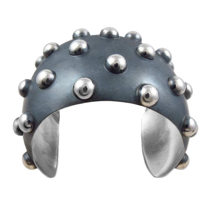 Large Modernist Spiky Punk 925 Sterling Silver Bracelet Cuff
