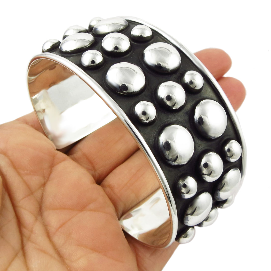 Hallmarked Heavy 925 Sterling Silver Ball Bead Bracelet Cuff