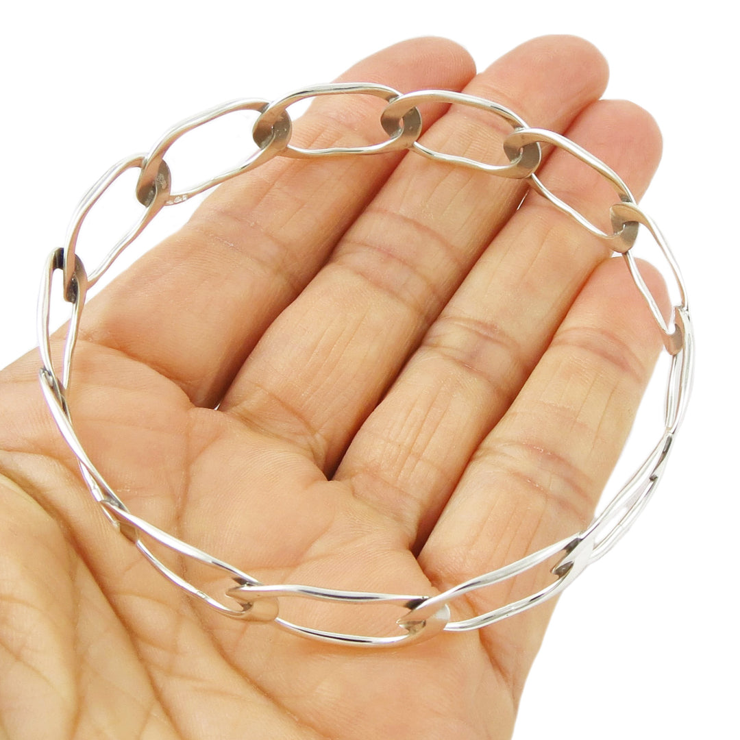 Large Curb Chain Sterling Silver Bangle