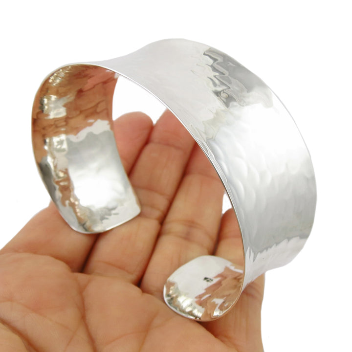 Wide Hammered Sterling Silver Bracelet Cuff