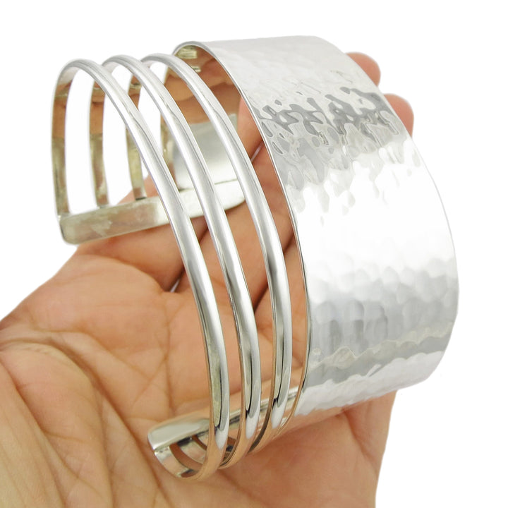 Large Modernist Solid 925 Sterling Silver Wide Bracelet Cuff