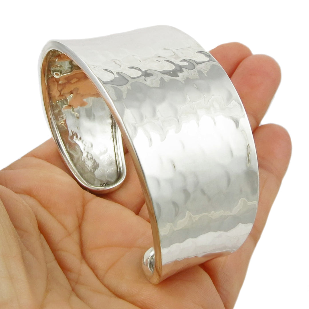 Sterling Silver Hand Hammered Bracelet Cuff for Women