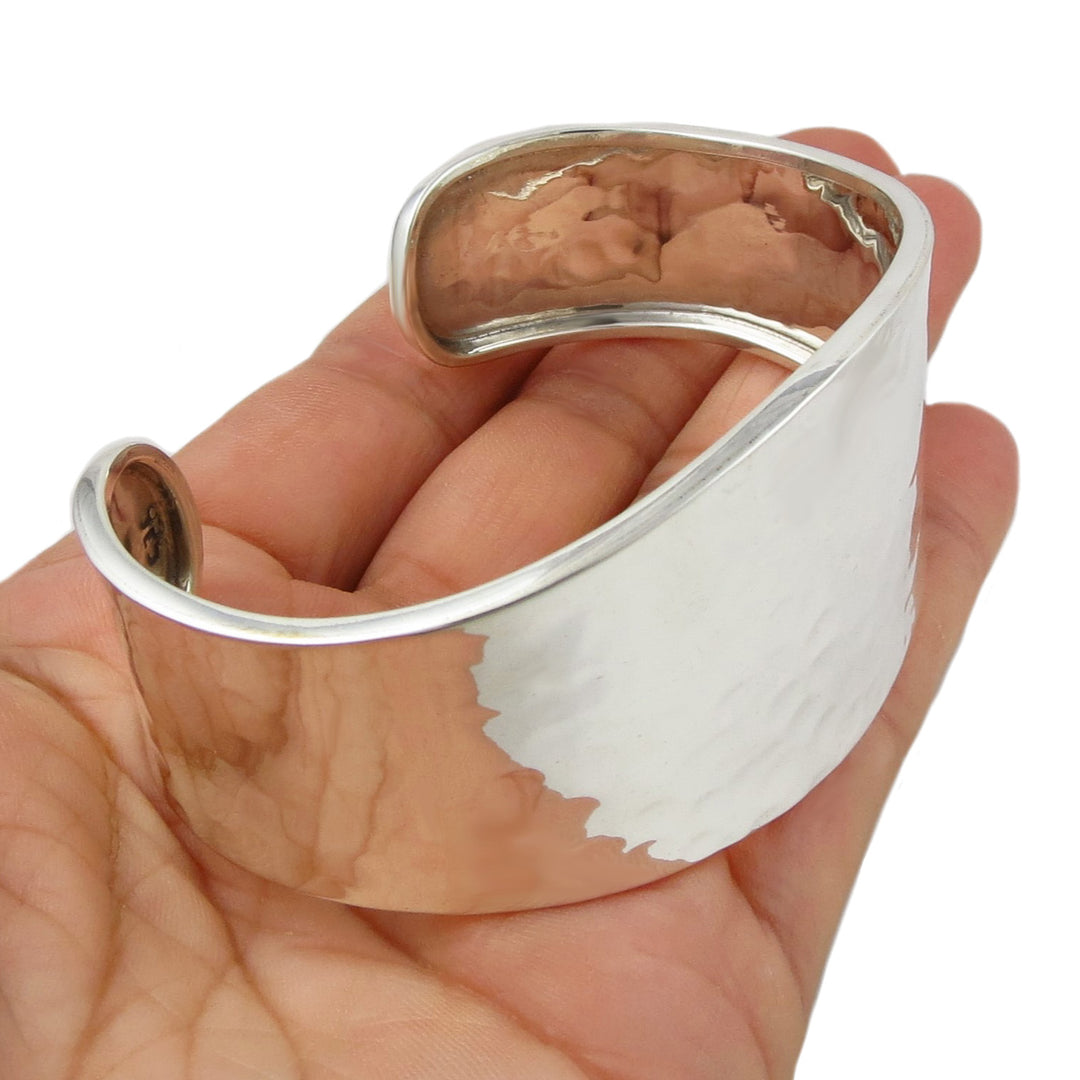 Sterling Silver Hand Hammered Bracelet Cuff for Women