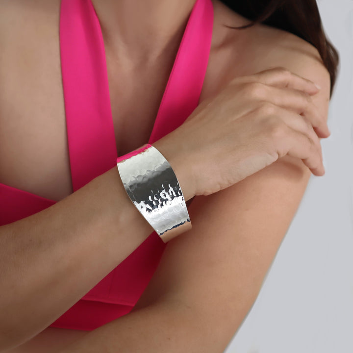 Sterling Silver Hand Hammered Bracelet Cuff for Women