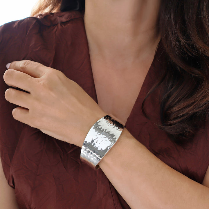 Sterling Silver Hand Hammered Bracelet Cuff for Women