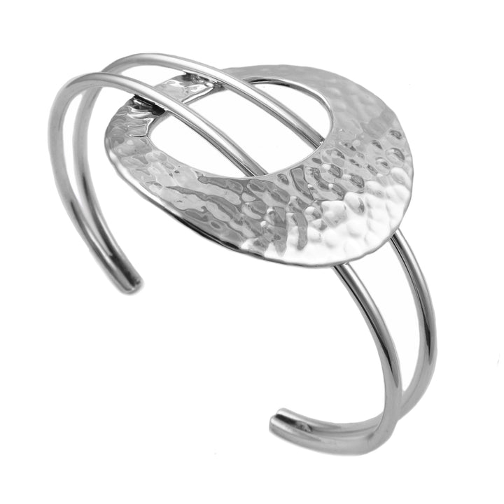 Wide Sterling Silver Hammered Oval Bracelet