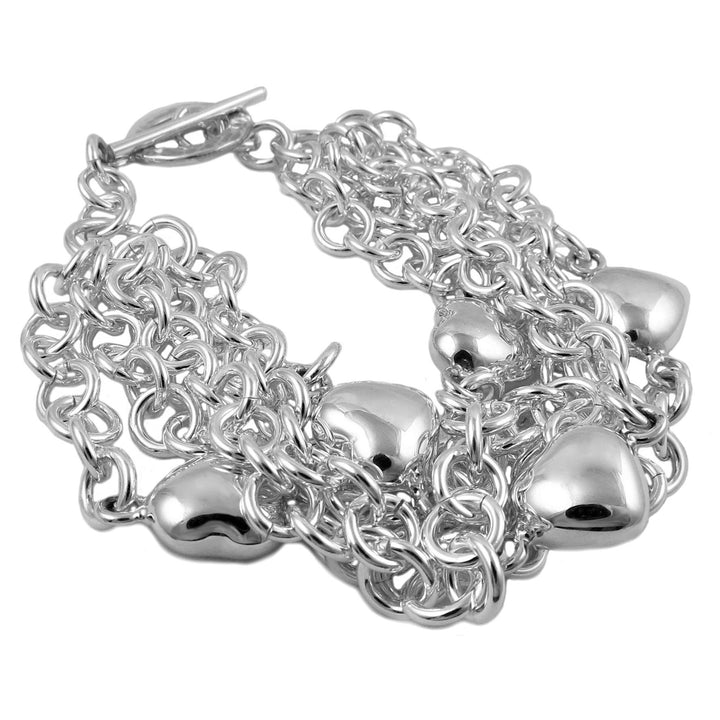 Chunky Sterling Silver Chain Bracelet with Heart Charms
