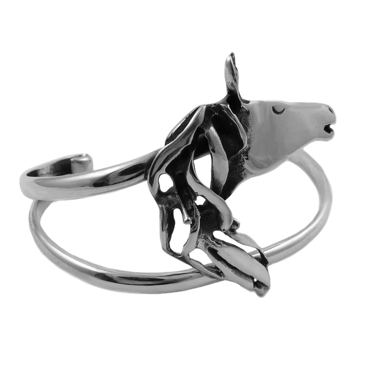 Large Sterling Silver Horse Head Bracelet Cuff
