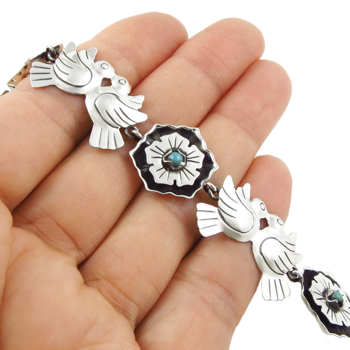 Maria Belen Sterling Silver Lovebirds and Flowers Bracelet
