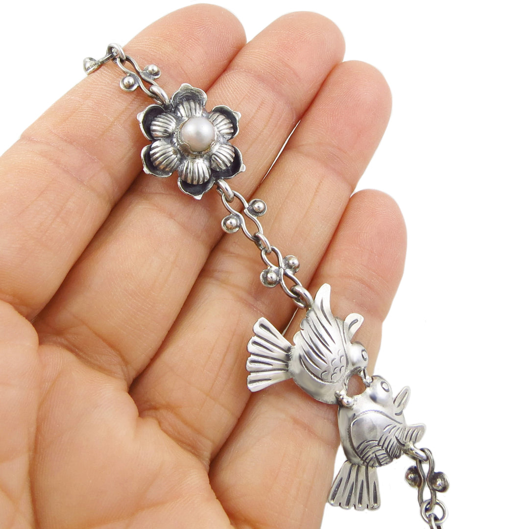 Sterling Silver Mexican Lovebird Bracelet