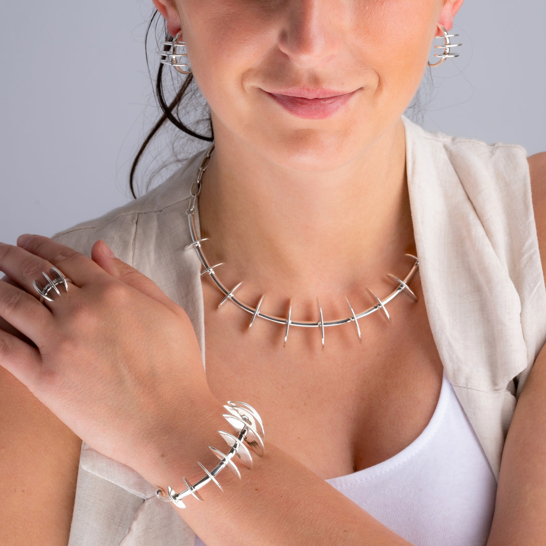 Wide Spiky Maria Belen Designer Sterling Silver Bracelet Cuff