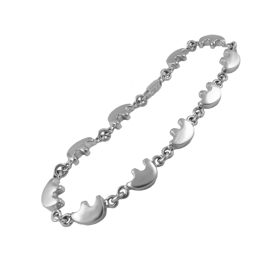 UK hallmarked 925 sterling silver bracelet with native american bear links on a white background