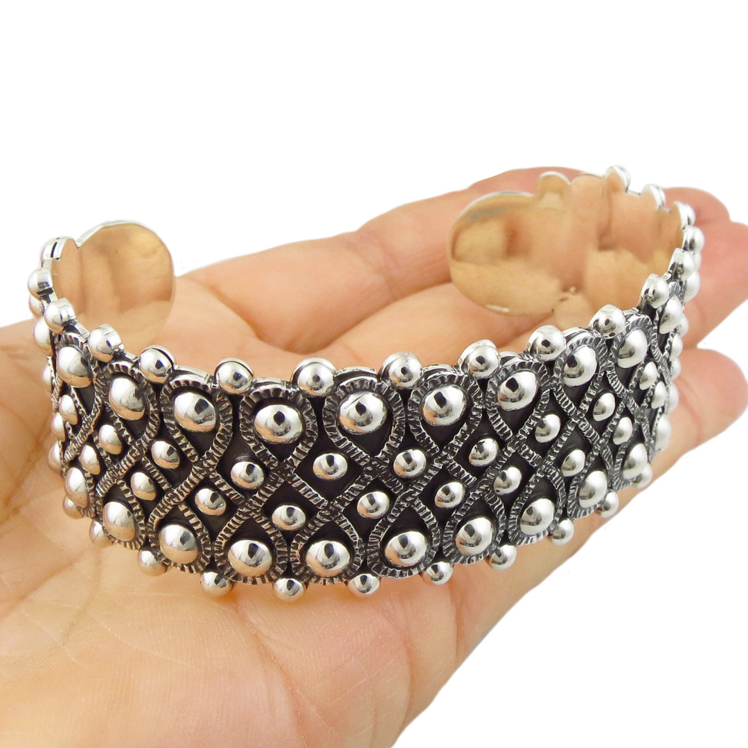 Beaded Sterling Silver Bracelet Cuff