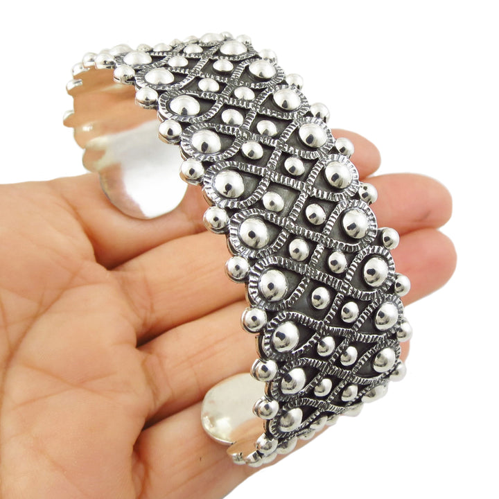 Beaded Sterling Silver Bracelet Cuff