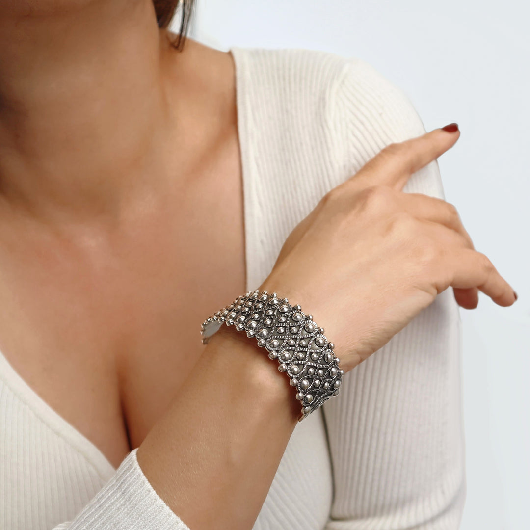 Beaded Sterling Silver Bracelet Cuff