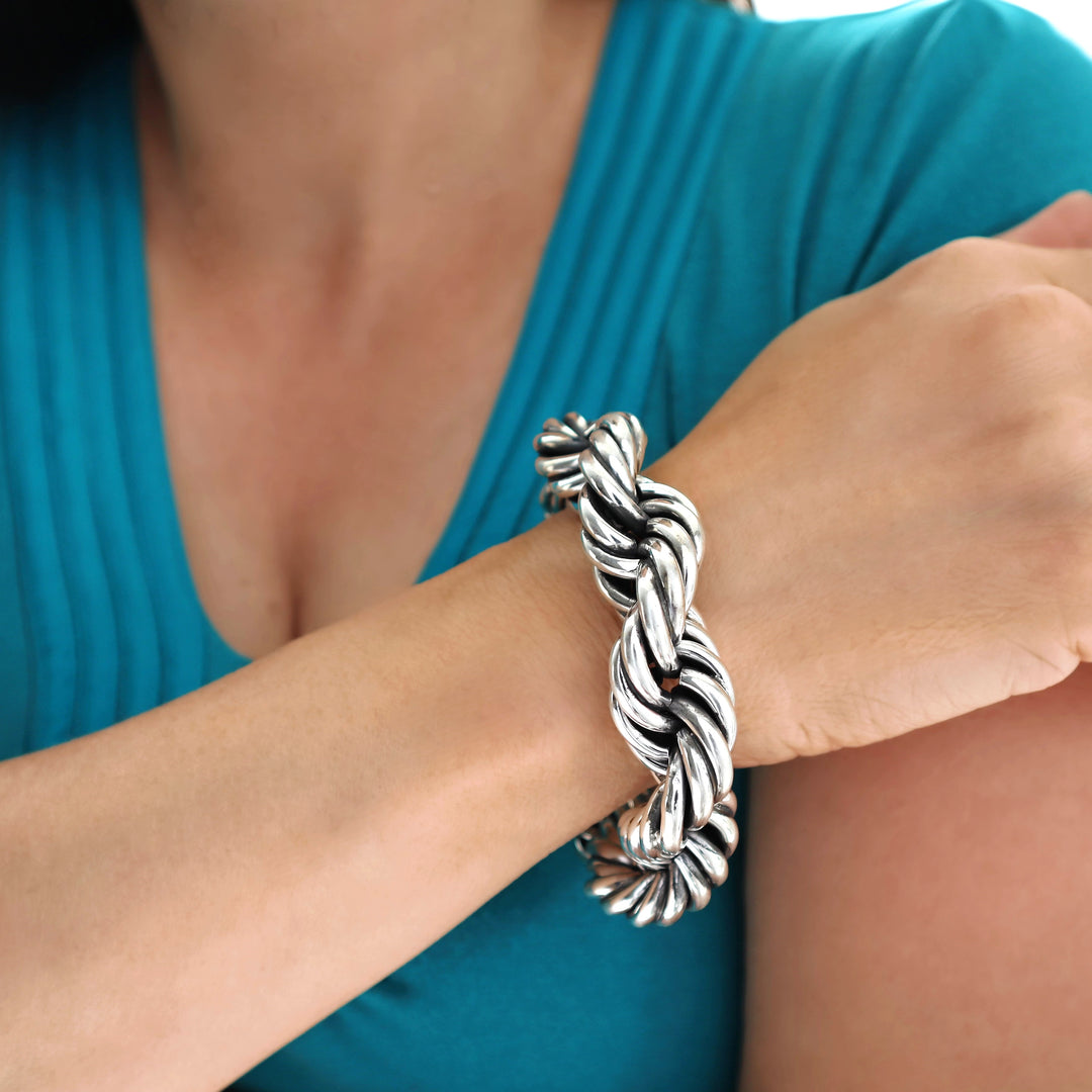 Chunky Hallmarked Sterling Silver Twisted Rope Bracelet