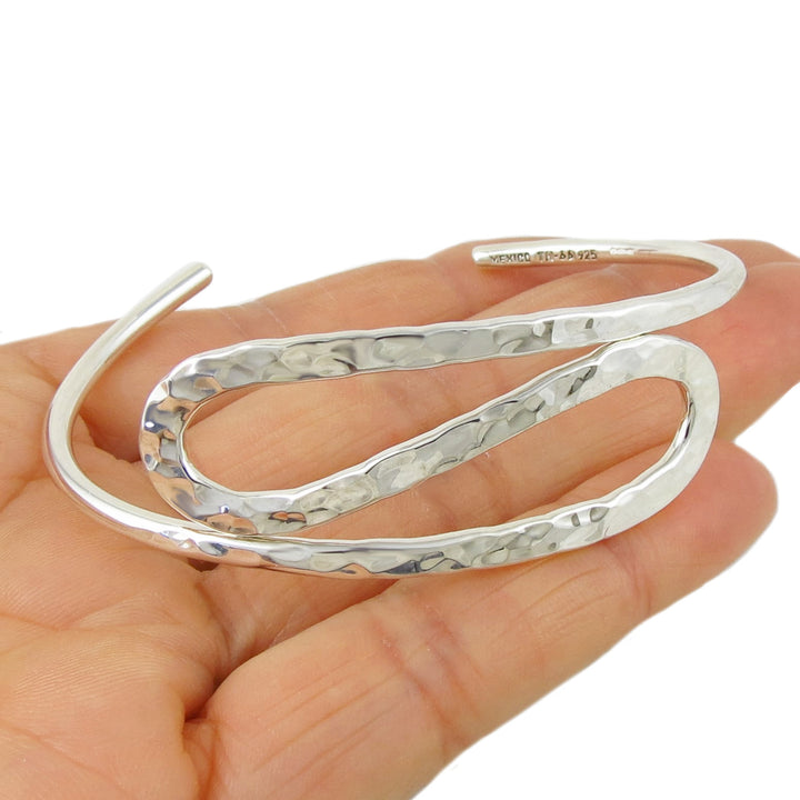 Solid 925 Hammered Silver Cuff Bracelet