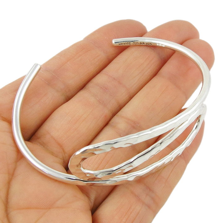 Solid 925 Hammered Silver Cuff Bracelet