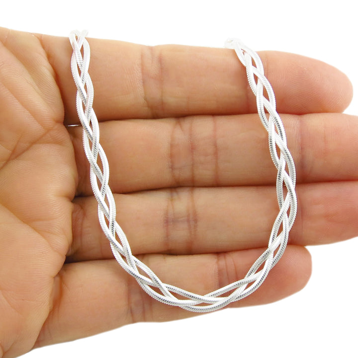 Braided Woven 925 Silver Snake Chain Adjustable Bracelet