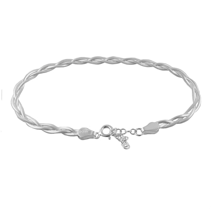 A plaited double snake chain bracelet in 925 sterling silver with an extension chain to extend the length.