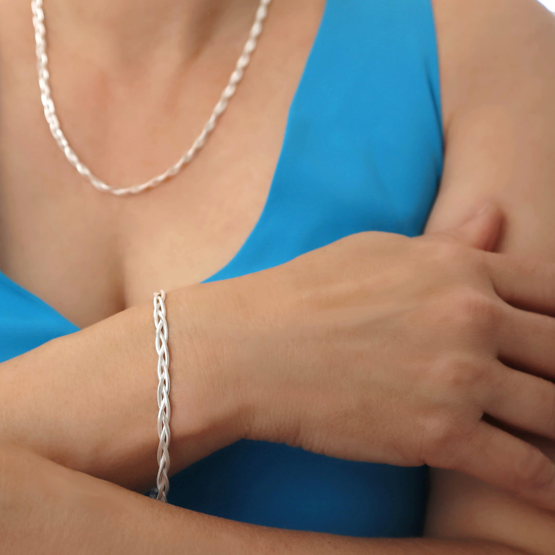 Braided Woven 925 Silver Snake Chain Adjustable Bracelet