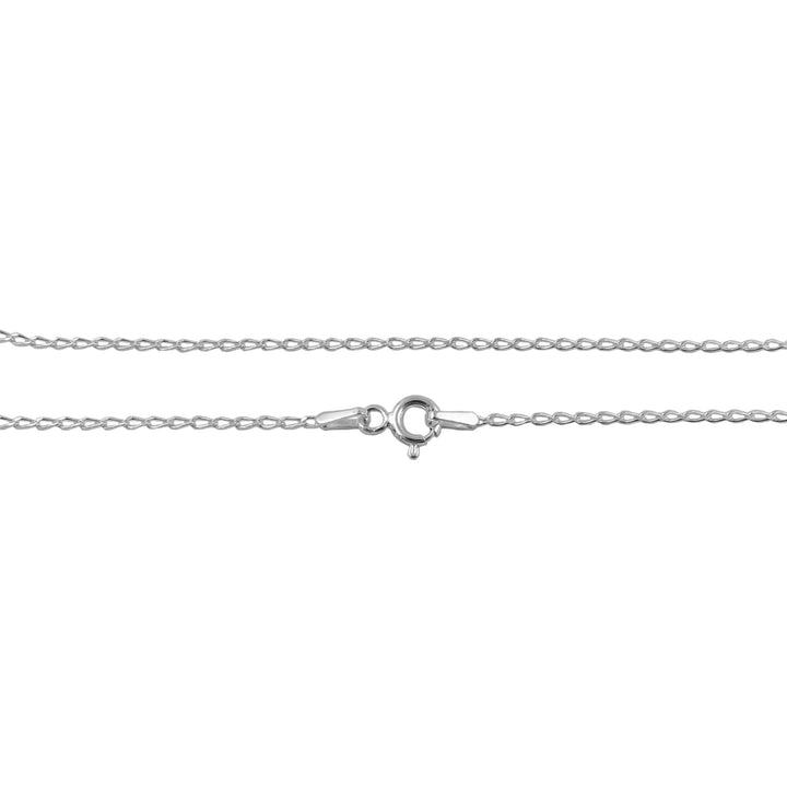 Silver curb chain necklace on a white background.