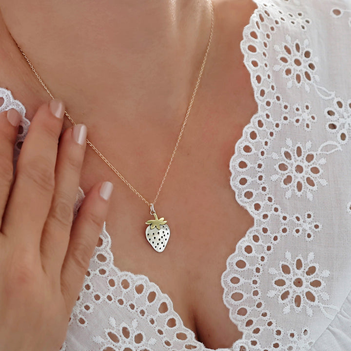 Juicy Strawberry Two Tone Pendant Necklace