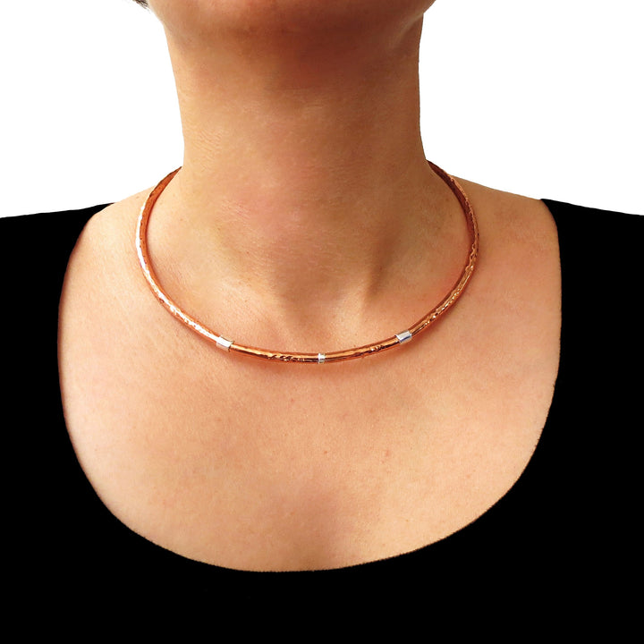 Solid Hand Hammered Copper and Silver Choker Necklace