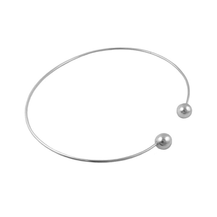 A thin Mexican 925 sterling silver choker torque necklace with two polished ball ends, shown on a plain white background.