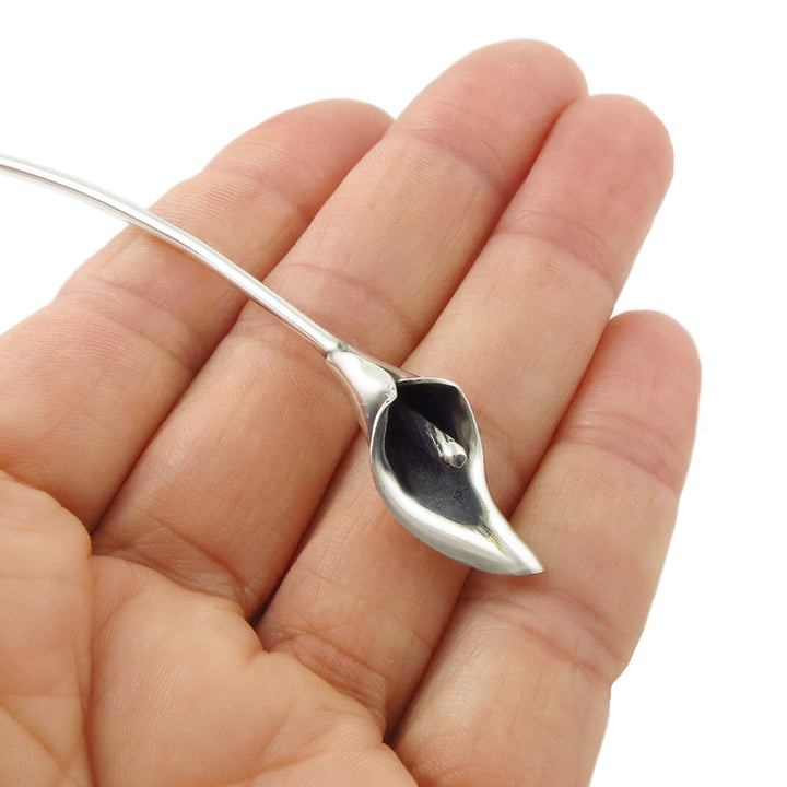 Calla Lily Flower 925 Sterling Silver Choker Torc Necklace