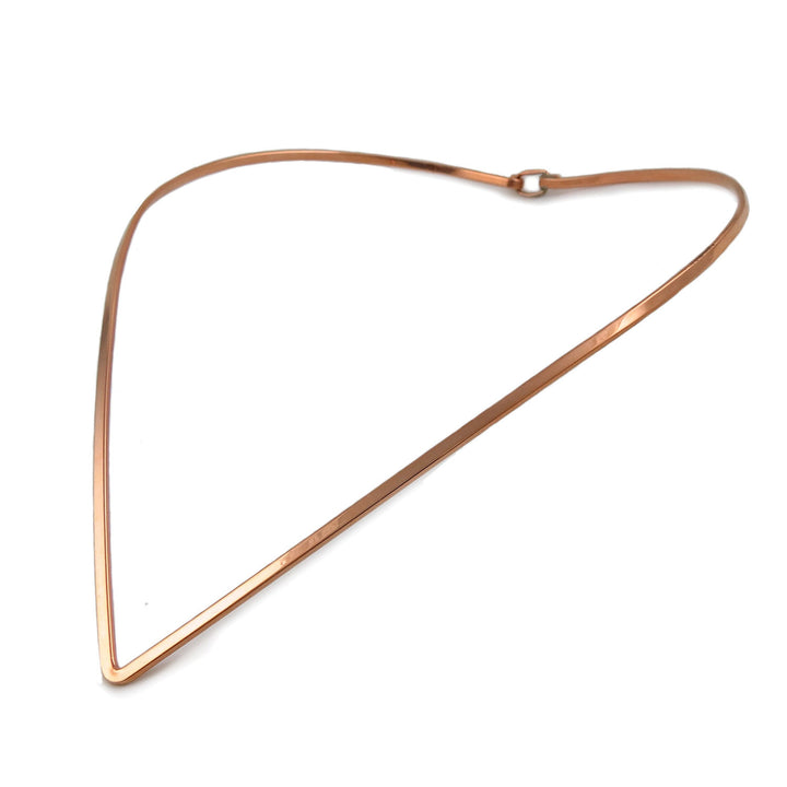 Modern v shaped copper choker necklace for women on a white background