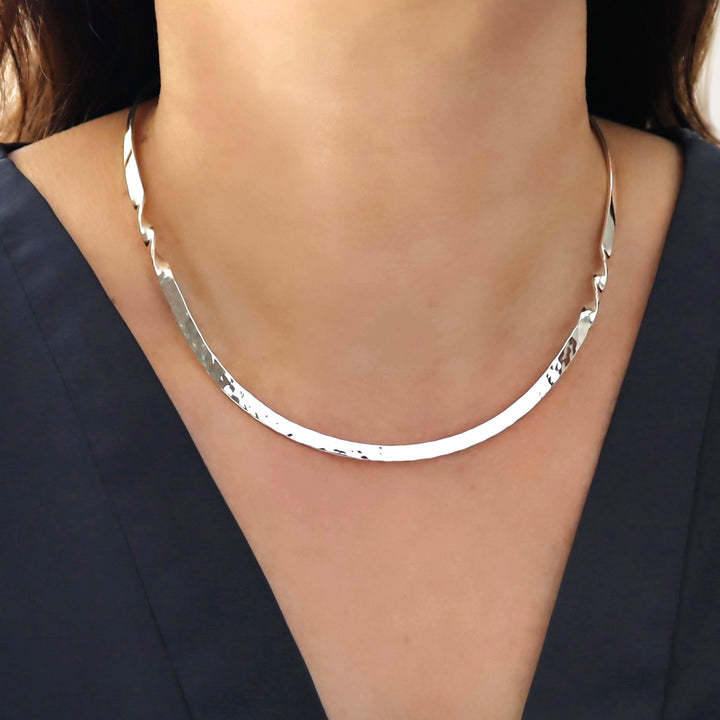 Silver Choker Necklace 925 Sterling Twisted Torc
