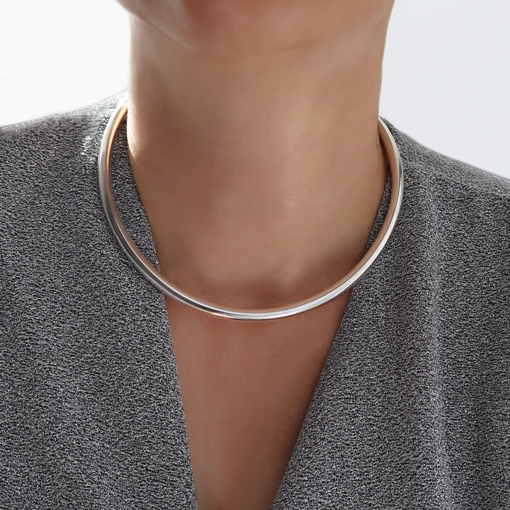 Ladies Sculpted Tube Choker in Sterling Silver