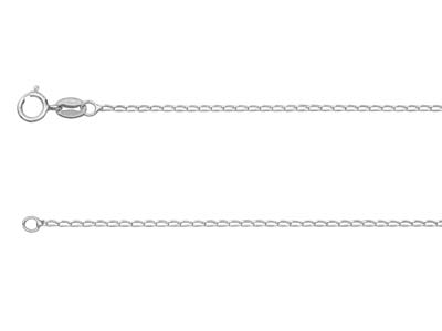 Close up of a chain necklace showing the clasp and spring ring against a white background.