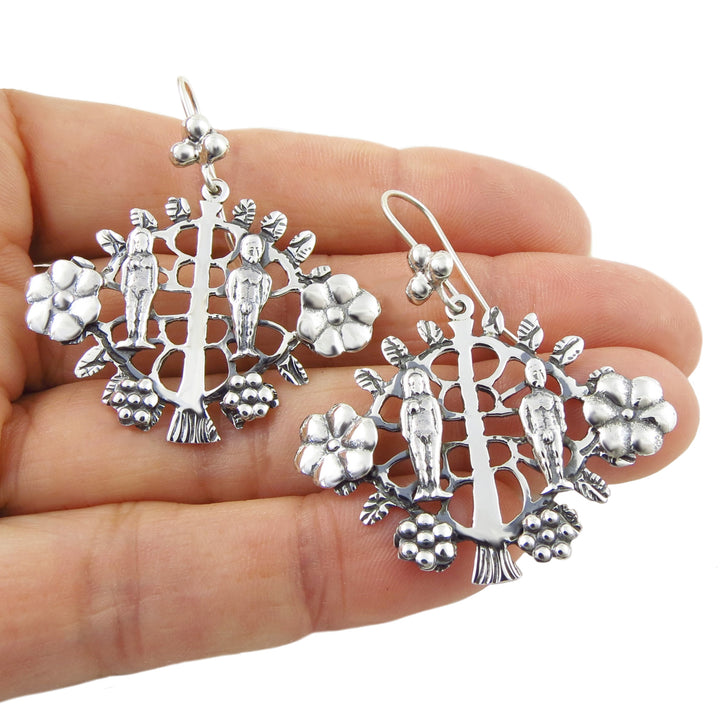 Mexican Storyteller Tree of Life Silver Earrings
