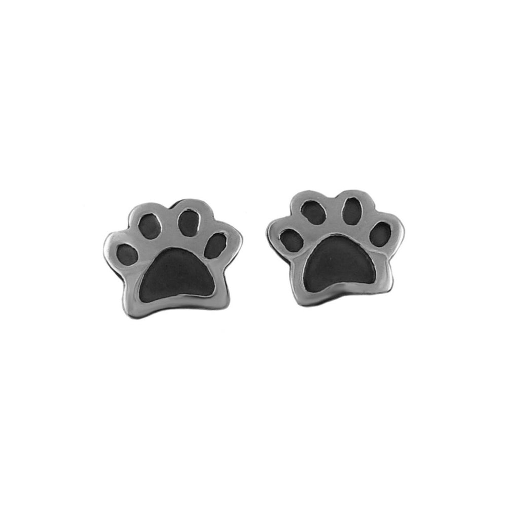 925 silver dog or cat paw print large stud earrings for women on a white background