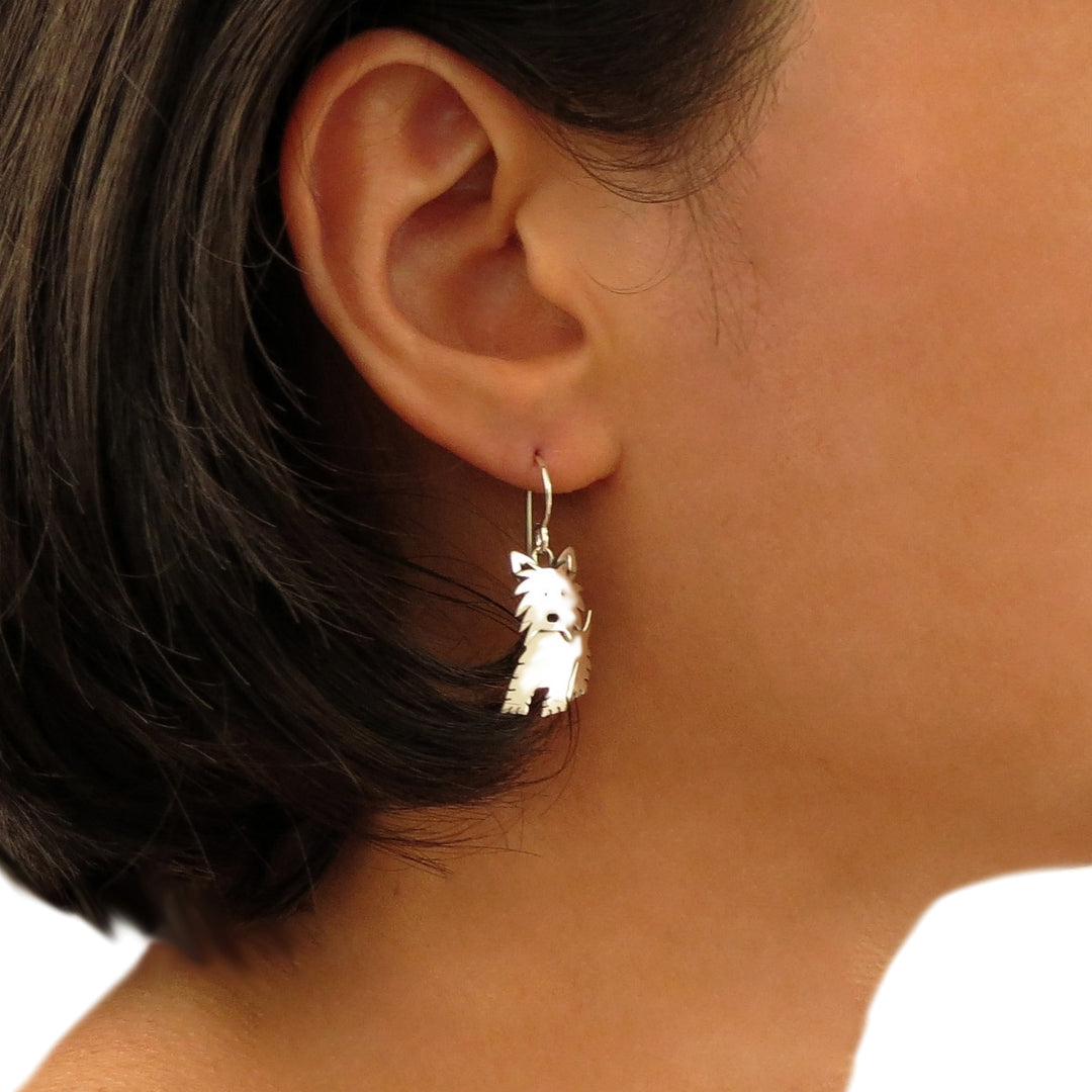 Sterling Silver Terrier Dog Earrings for Women - Handmade
