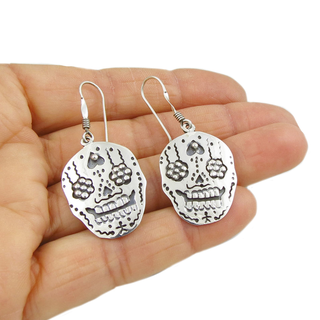 Mexican Day of the Dead Sterling Silver Sugar Skull Earrings