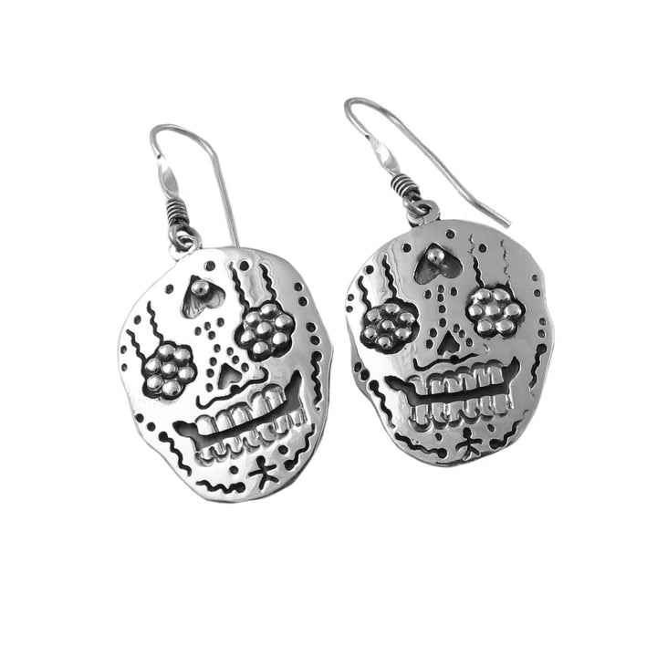 Mexican Day of the Dead Sterling Silver Sugar Skull Earrings