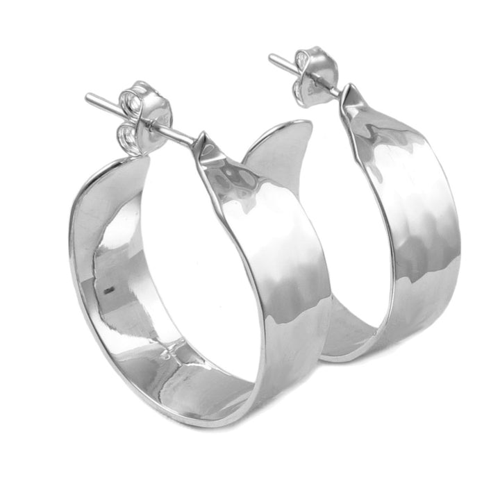 Silver Hoops Hammered Circle Earrings - Solid Sterling
