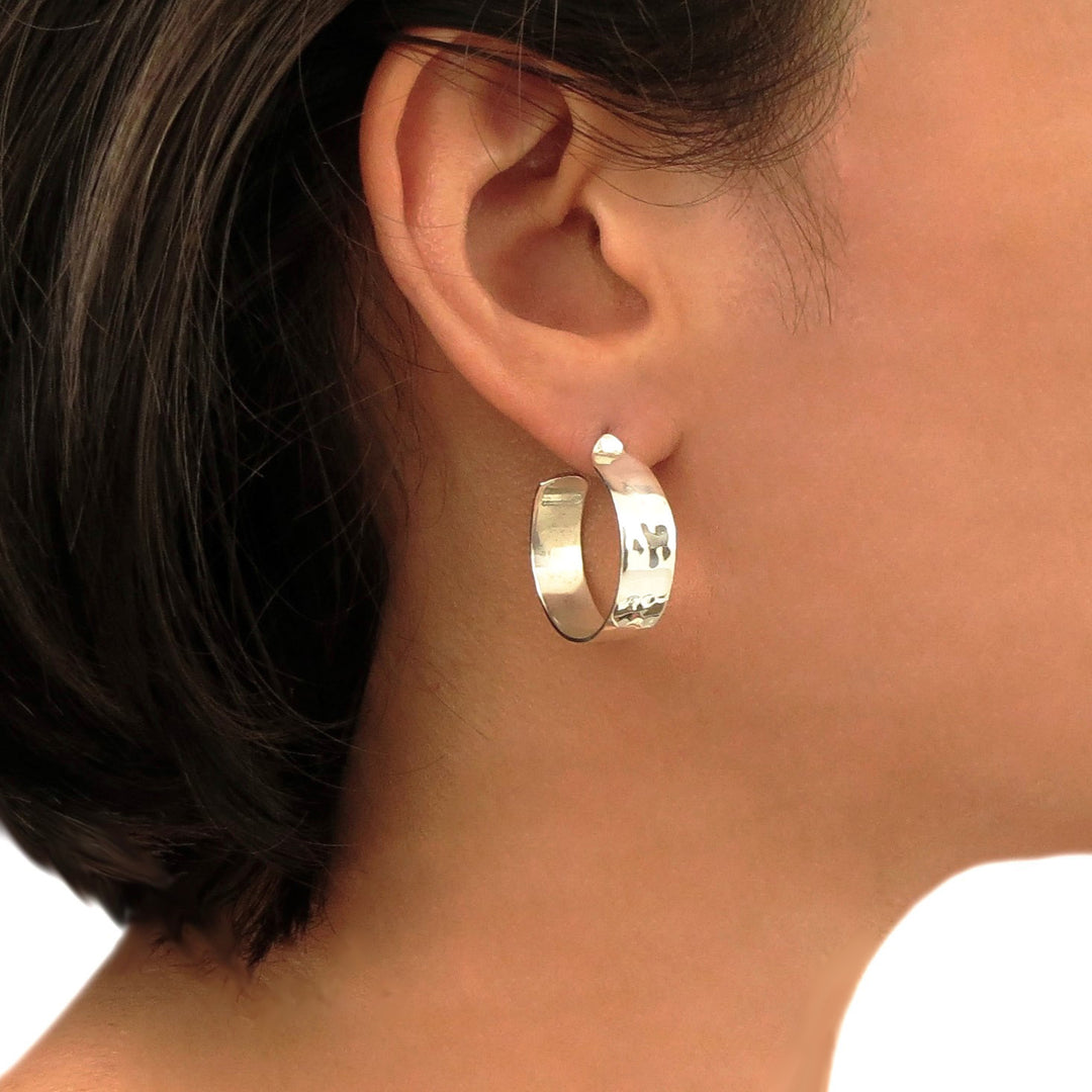 Sterling Silver Hammered Circle Hoop Earrings for Women
