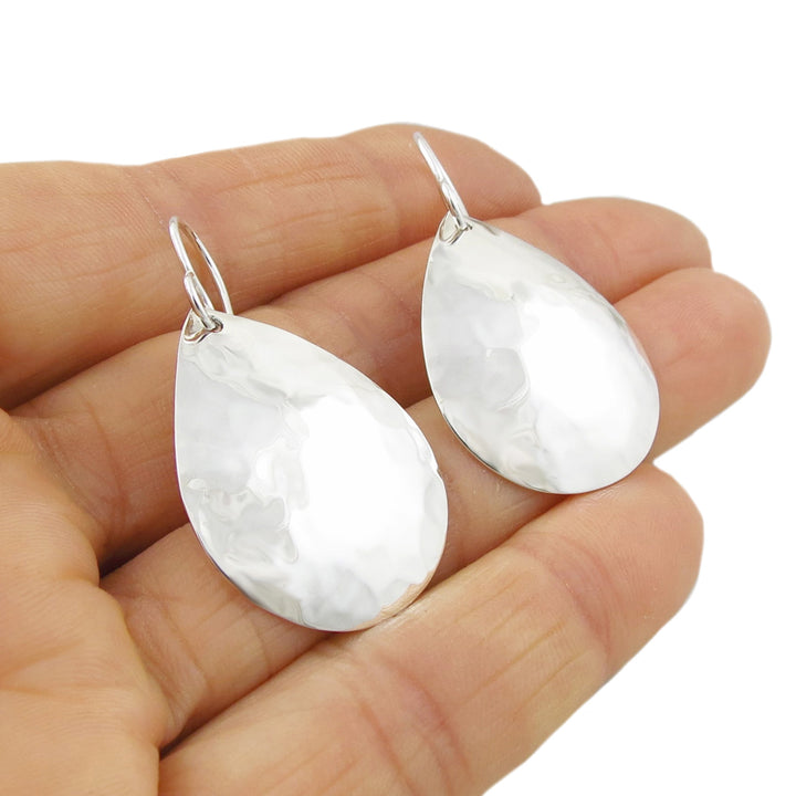 Hammered Pear Drop Handmade 925 Sterling Silver Dangle Earrings