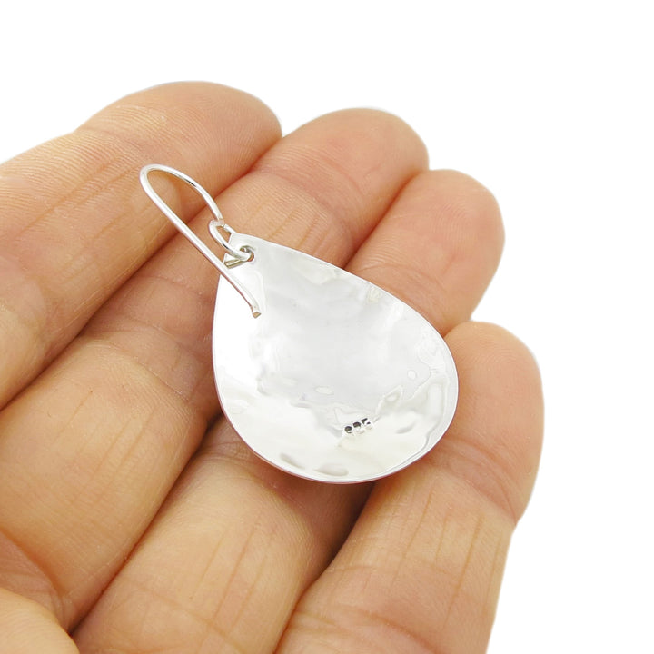 Hammered Pear Drop Handmade 925 Sterling Silver Dangle Earrings