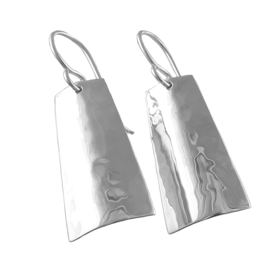 Hammered Curved Drop 925 Sterling Silver Earrings