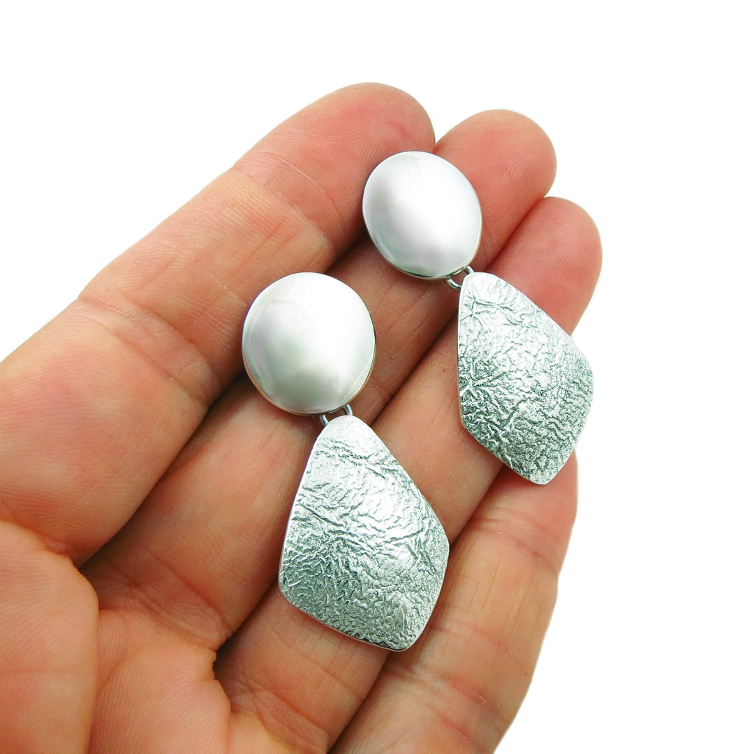 Handmade Crushed Sterling Silver Drop Earrings