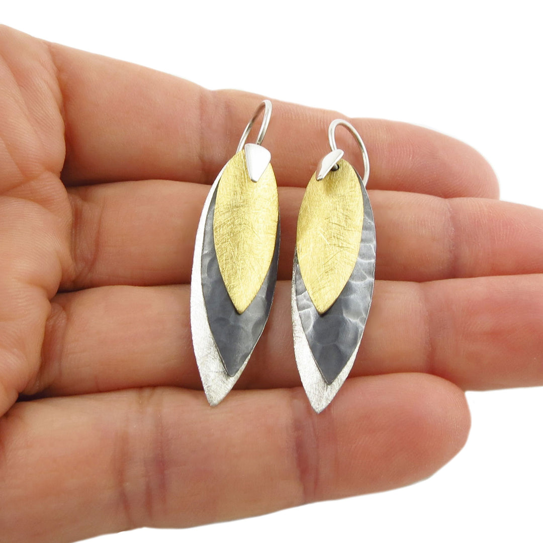 Minimalist Mixed Metal Silver Triple Drop Earrings