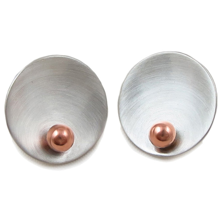 Brushed Satin 925 Silver and Copper Circle Earrings